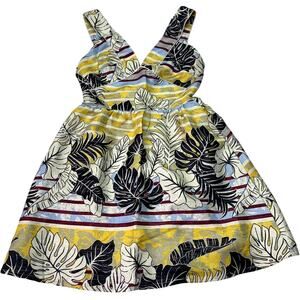 H&M Womens Sz 6 Yellow Palm Open Back Cocktail Sundress Coastal Beach Summer